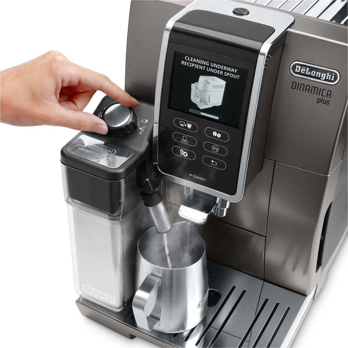 DeLonghi Dinamica PLUS Lattecrema, Super Automatic Espresso & Cappuccino Machine ECAM37095TI (Titanium)