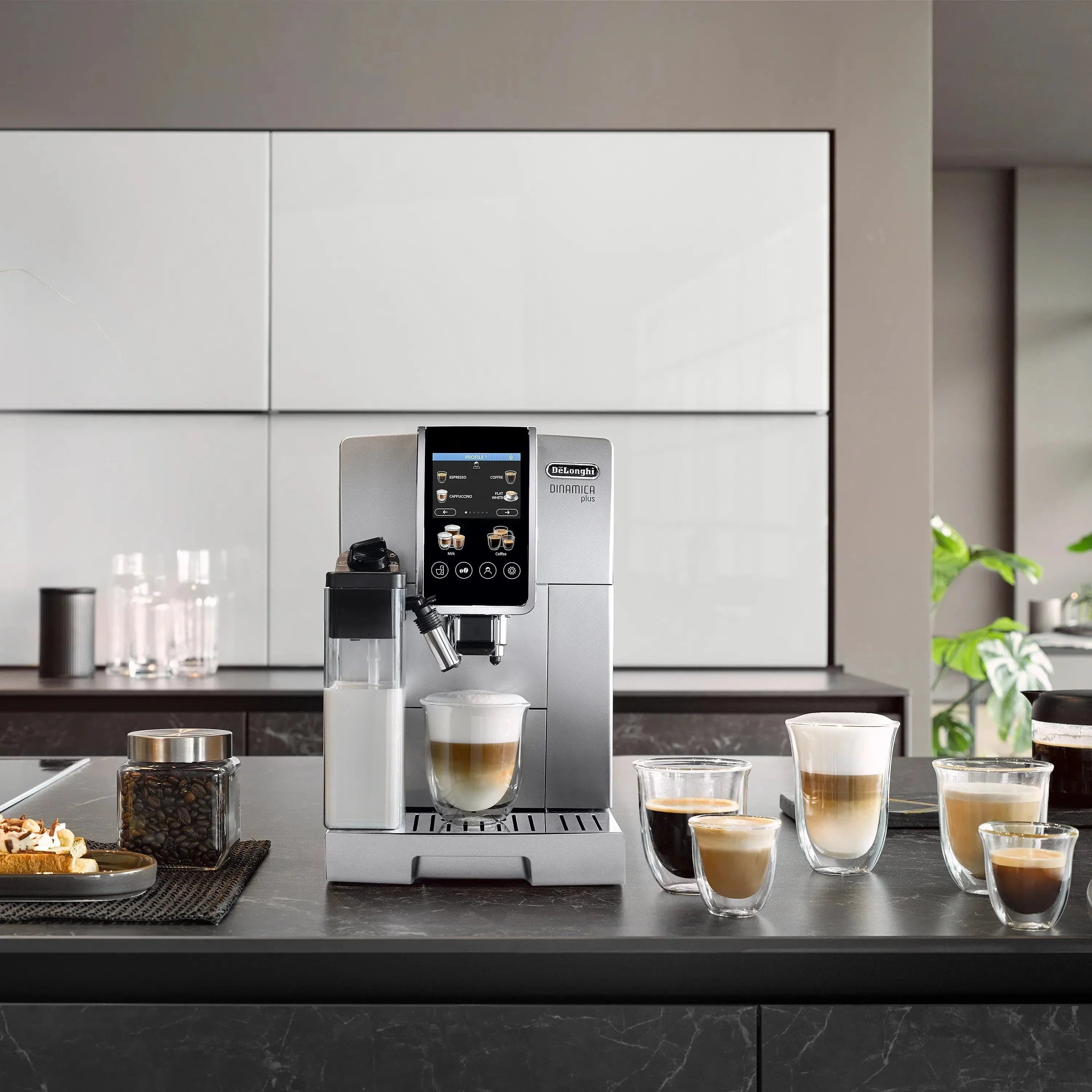 DeLonghi Dinamica Plus Super Automatic Espresso & Coffee Machine ECAM38085SB (Silver)