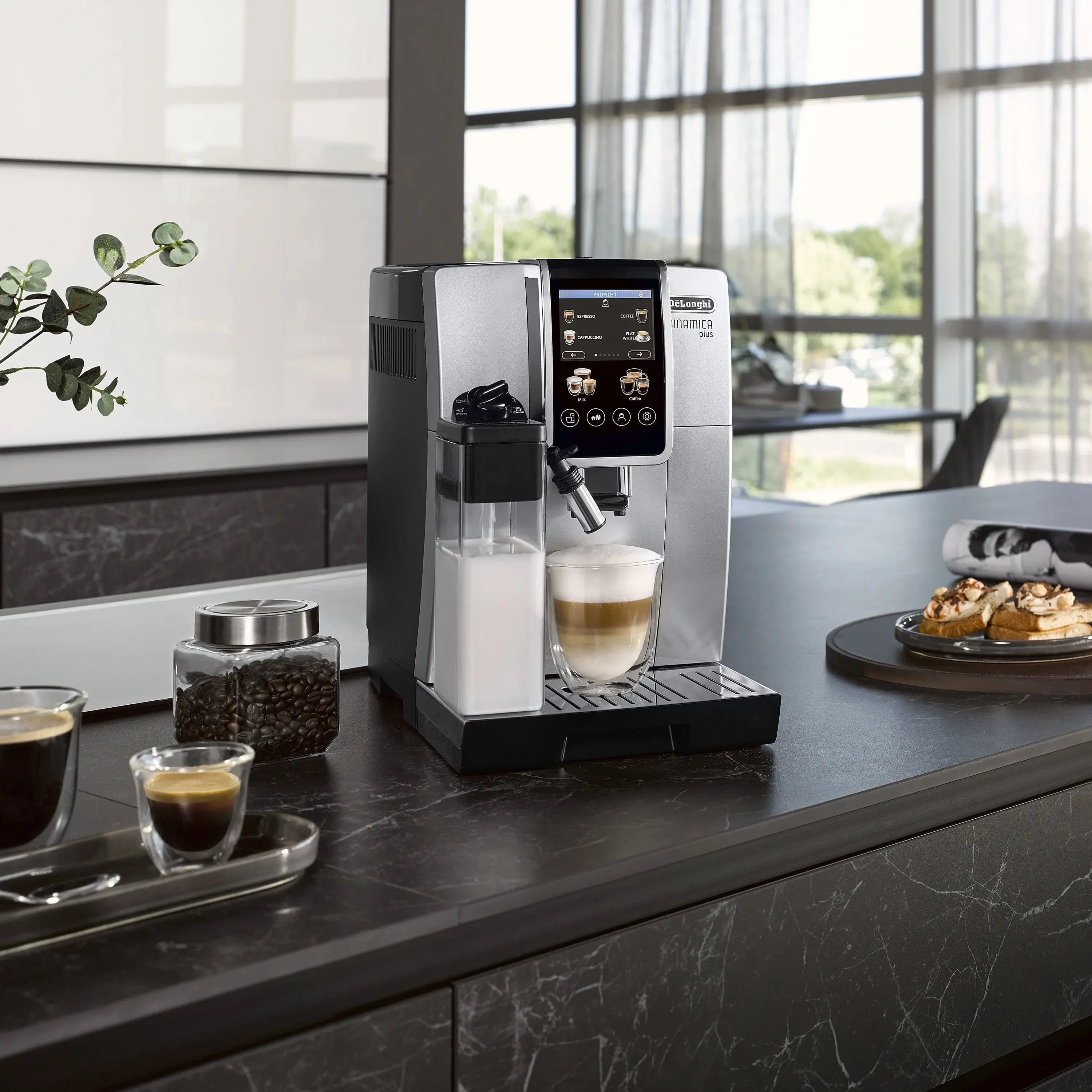 DeLonghi Dinamica Plus Super Automatic Espresso & Coffee Machine ECAM38085SB (Silver)