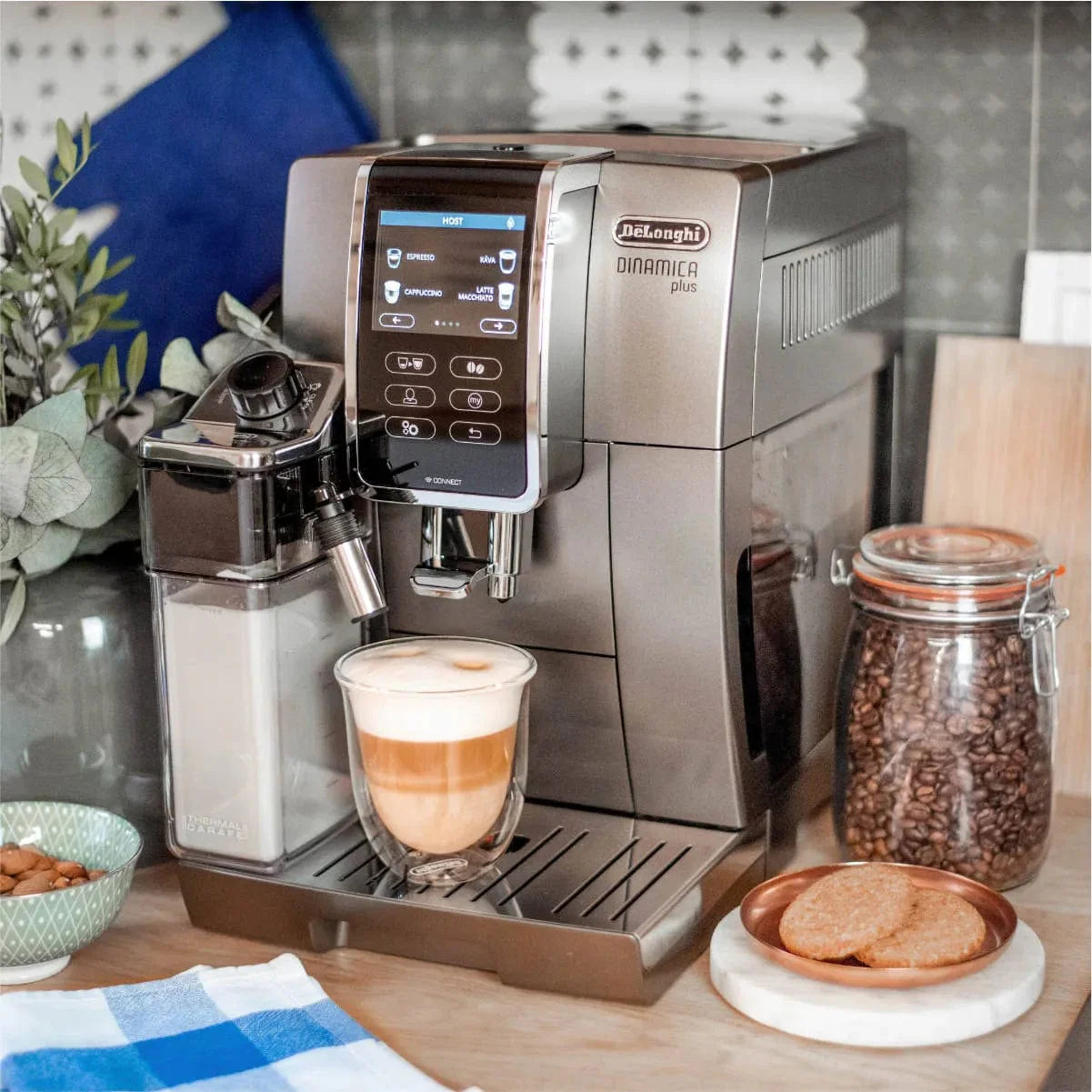 DeLonghi Dinamica PLUS Lattecrema, Super Automatic Espresso & Cappuccino Machine ECAM37095TI (Titanium)