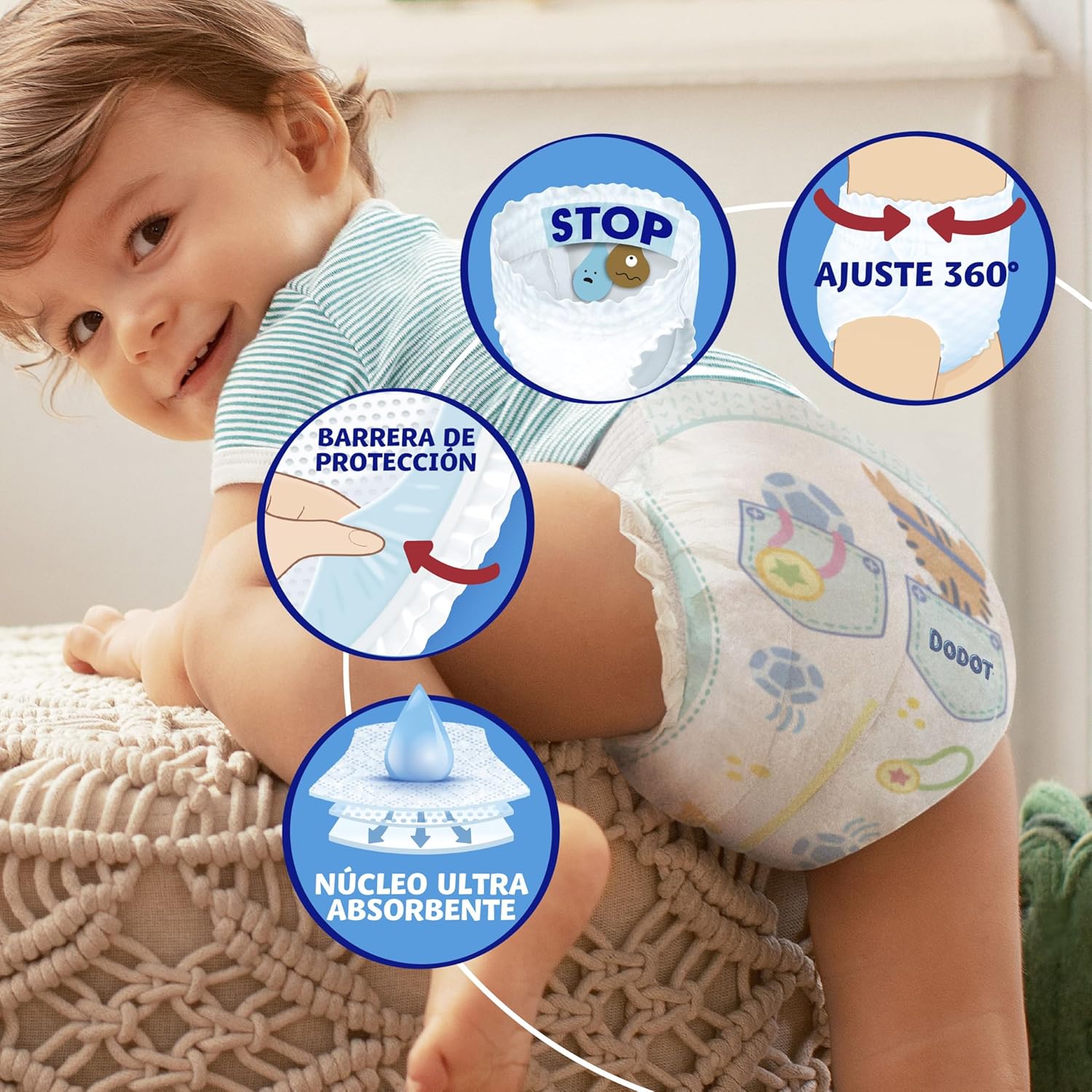 Dodot Nappy - Activity Pants, Size 6 (14-19 kg), 70 Nappies + Gift of 1 Pack of 40 Wipes with 360 Adjustment Anti-Leak Extra Soft