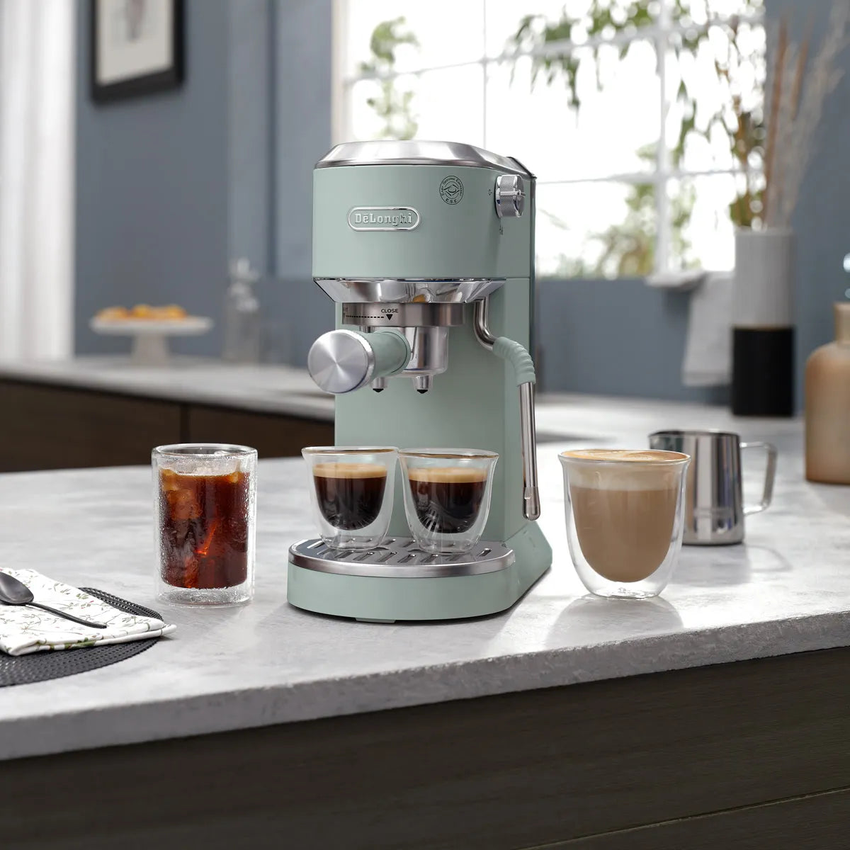DeLonghi Dedica Duo Espresso Machine with Cold Brew EC890GR (Pistachio)
